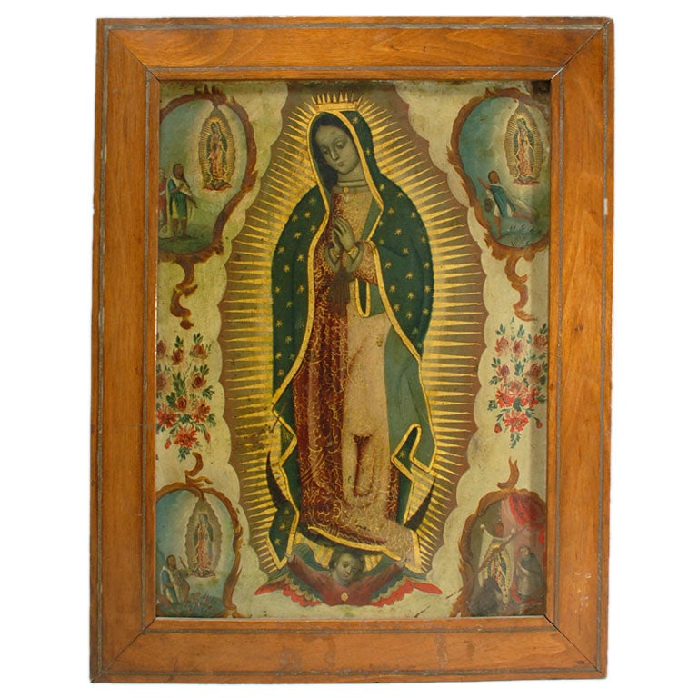 Spanish Colonial Oil on Copper Painting - Our Lady of Guadalupe
