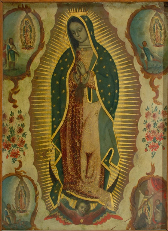 18th Century and Earlier Spanish Colonial Oil on Copper Painting - Our Lady of Guadalupe