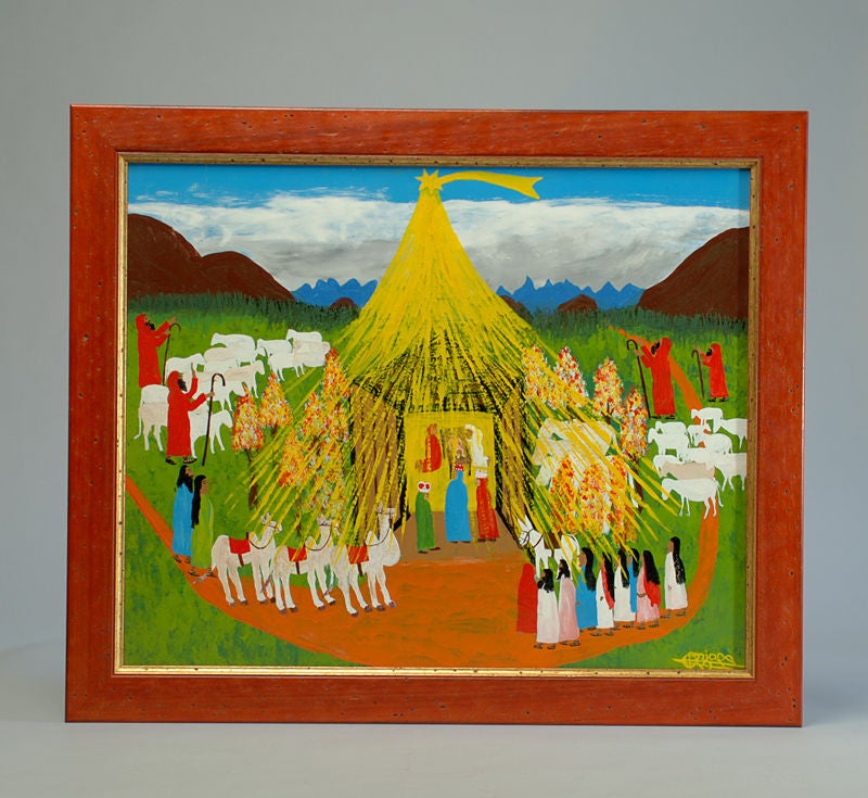 A good signed oil on board (Nativity with the Three Magi) by Brazilian painter - Ricardo de Ozias, (circa 1980's). Painter of landscapes and biblical scenes, known for his dramatic use of color and spontaneity. Listed in 