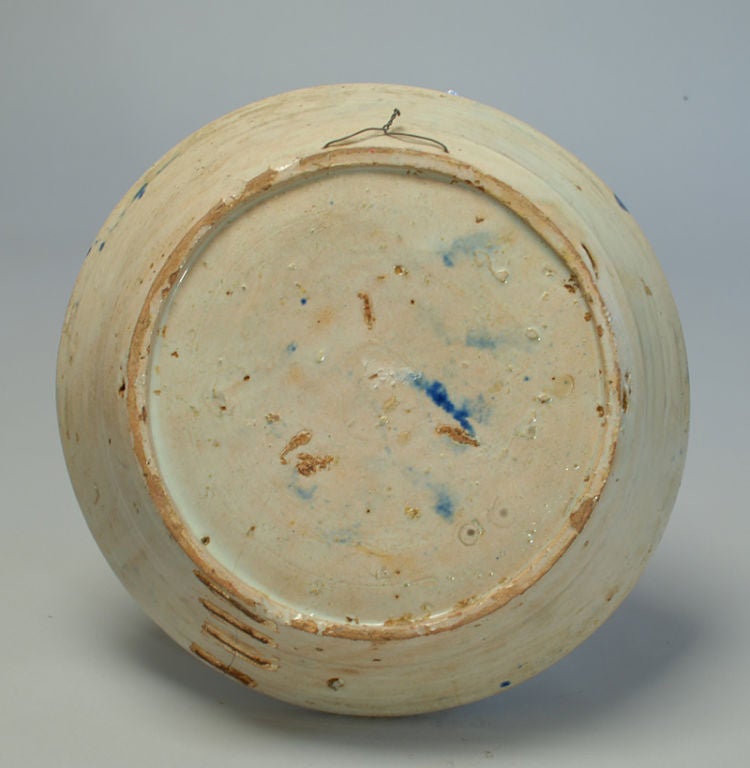 Ceramic Large Antique Spanish Talavera Blue on White Granadino Charger