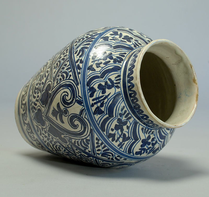 19th Century Rare Mexican Talavera Poblana Blue on White Jar