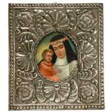 Spanish Colonial Oil on Copper Painting / Silver Repousse Frame