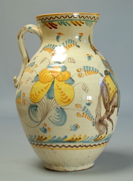 19th Century A Fine Antique Spanish Talavera Handled Jar