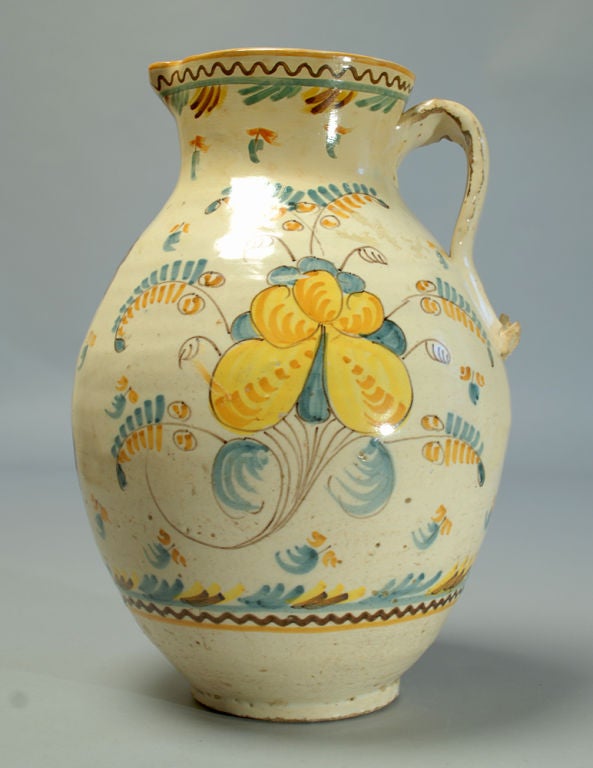 Ceramic A Fine Antique Spanish Talavera Handled Jar