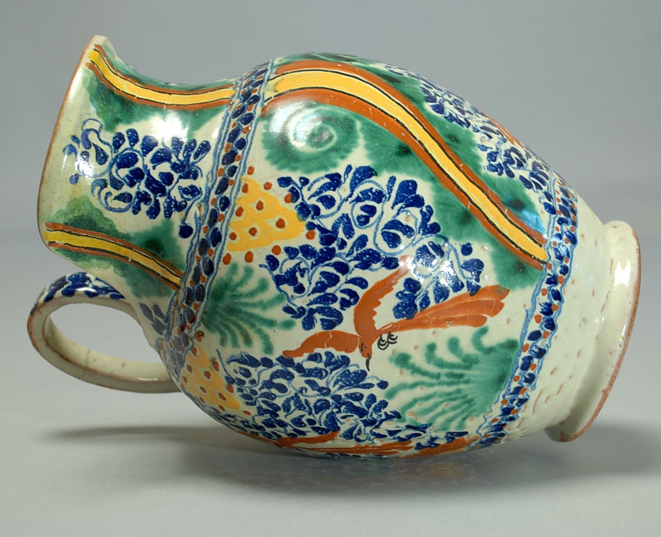 Ceramic Superb Antique Mexican Talavera Poblana Handled Pitcher
