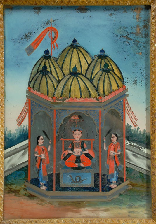 19th Century Reverse Painted Glass Painting of an Indian Prince For Sale