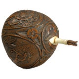 Superb Antique Mexican Carved Coconut Flask