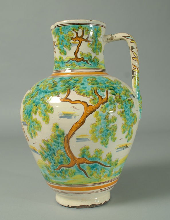 Ceramic A Rare, Large 19th Century Spanish Talavera Armorial Pitcher