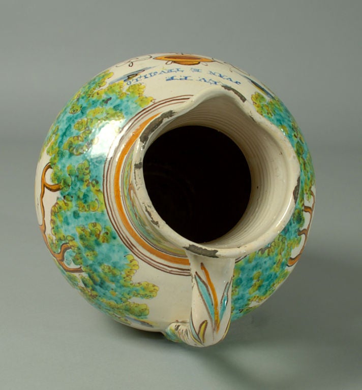 A Rare, Large 19th Century Spanish Talavera Armorial Pitcher 2