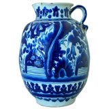 Early 19th Century Mexican Talavera Poblana Blue on White Jar