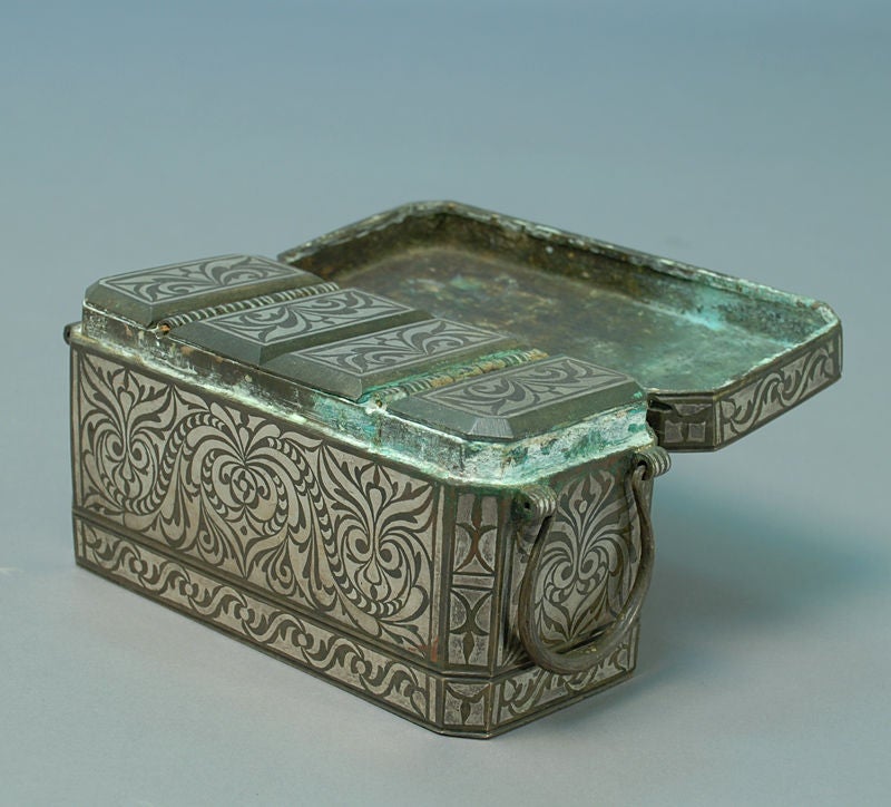 20th Century Antique Silver Inlaid Betel Nut Box