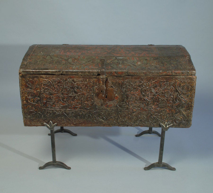 Spanish Colonial Embossed Leather Baul