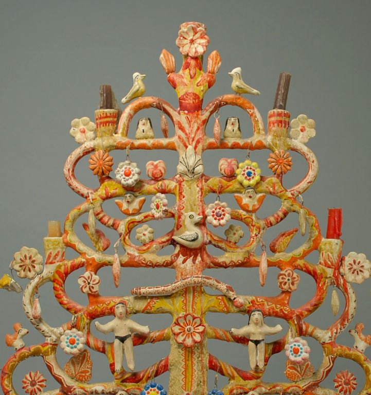 Folk Art Huge Vintage Mexican Tree of Life Candelabra - Aurelio Flores
