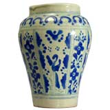 Antique Mexican Blue on White Talavera Vase