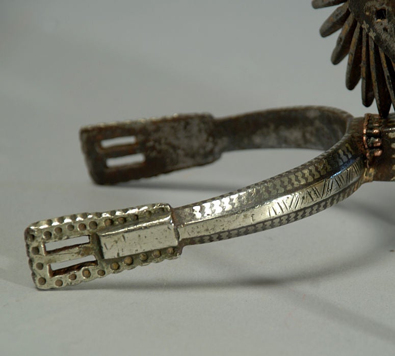 Pair Spanish Colonial Silver Inlaid Spurs 3