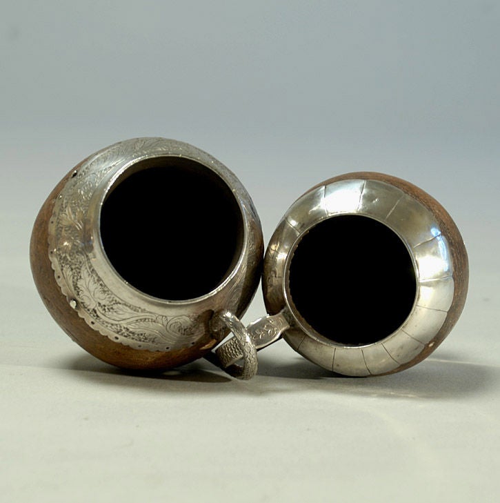 Coconut Pair 18th century Spanish Colonial Silver Mounted Mate Cups