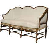 French rush seat bench with unusual bergere arms, circa 1850