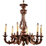 French painted and gilt 6-light chandelier, 19th Century