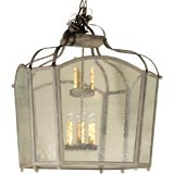 Antique Large iron lantern with seeded glass
