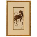 'Horses Black and White' watercolor by Georges Nasri