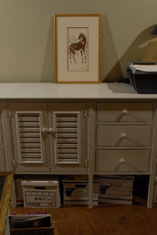 'Horses Black and White' original signed watercolor by Georges Nasri.
