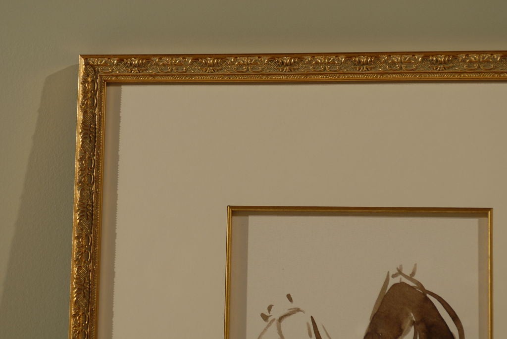 'Horses Black and White' watercolor by Georges Nasri In Excellent Condition In Atlanta, GA