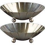 Tiffany pair of round, fluted bowls on 3 legs