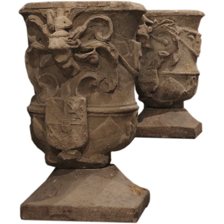 Pair of 17th century stone urns