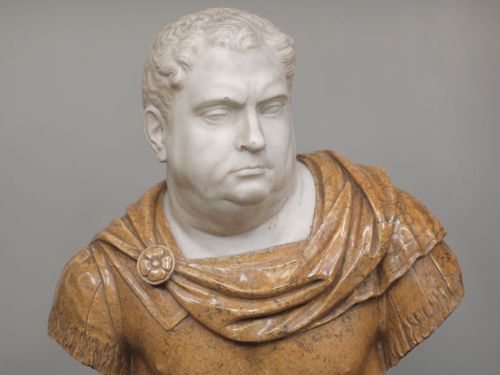 An 18th century bust of the Emperor Vitellius<br />
A unusual statuary and Siena marble portrait bust on turned socle.