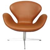 Leather Covered Swivel Swan Chair by Arne Jacobsen