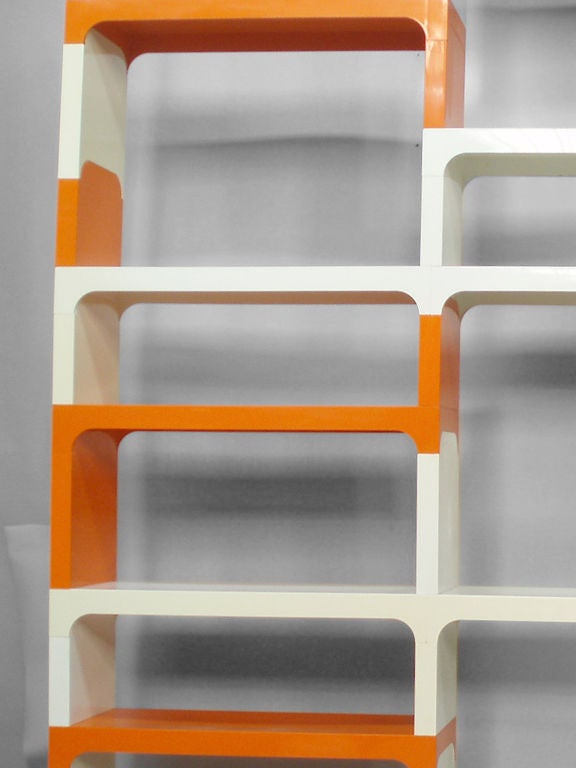 Modular Orange & White Plastic Shelves by Olaf Von Bohr for Kartell. Marked: Kartell Milano made in USA Beylerian