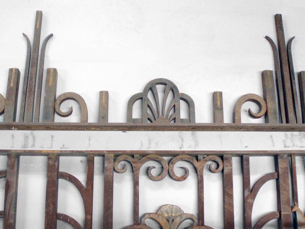 A wrought, forged, machined steel fence panel by an Unknown Maker in the Spirit of Louis Sullivan or Frank Lloyd Wright. Made with 1