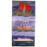Vintage Large Mosiac Tile Ship Mural