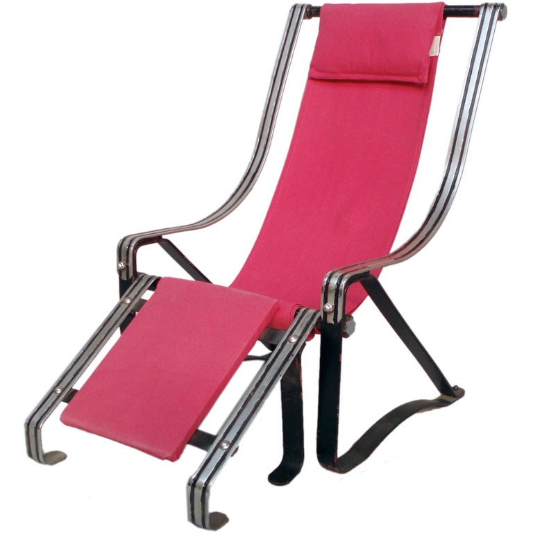 A Rare Spring Steel Chrome Chair and Ottoman by McKay Co.