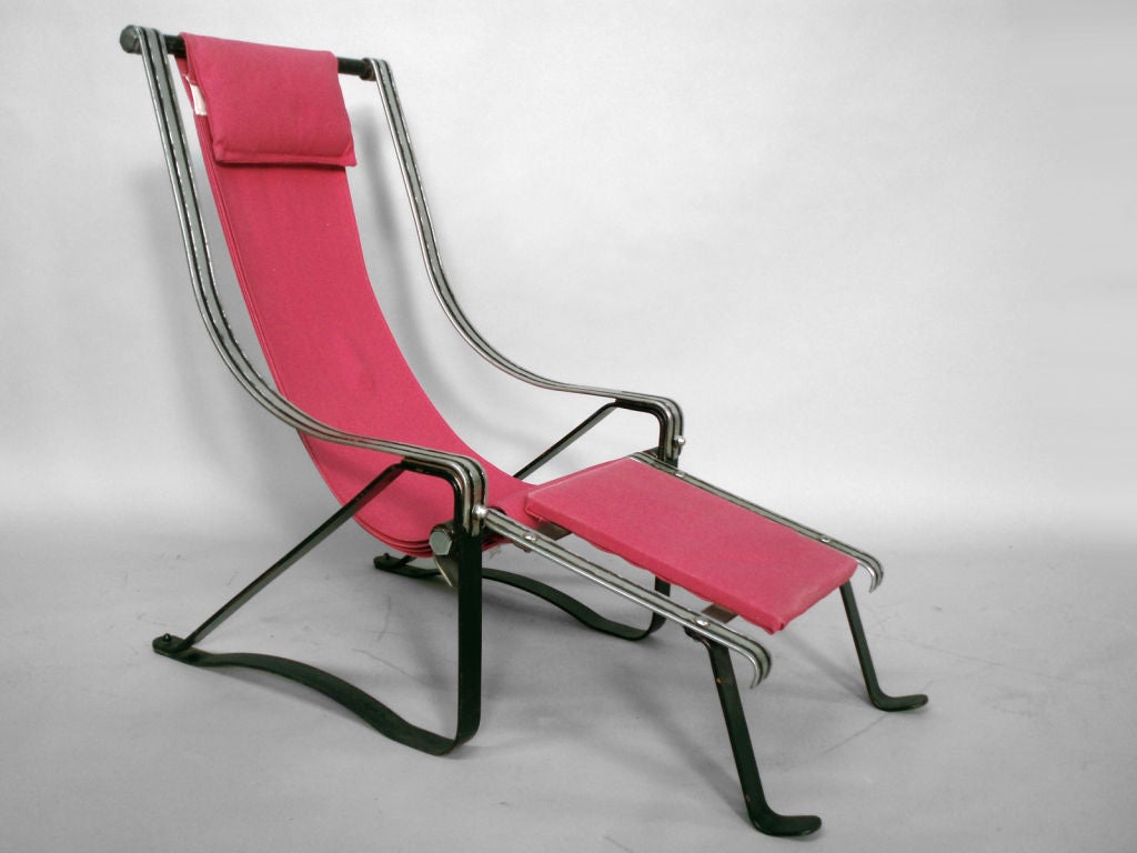 A Rare Spring Steel Chrome Chair and Ottoman by McKay Co.,