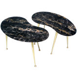 A Pair Marble Top Brass Leg Occasional Tables A Pair Marble Top Brass Leg Occasional Tables