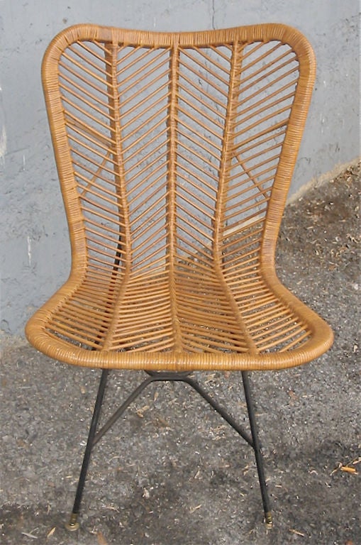 Mid-20th Century Matched pair of Bamboo Reed Wicker armless lounge height chairs