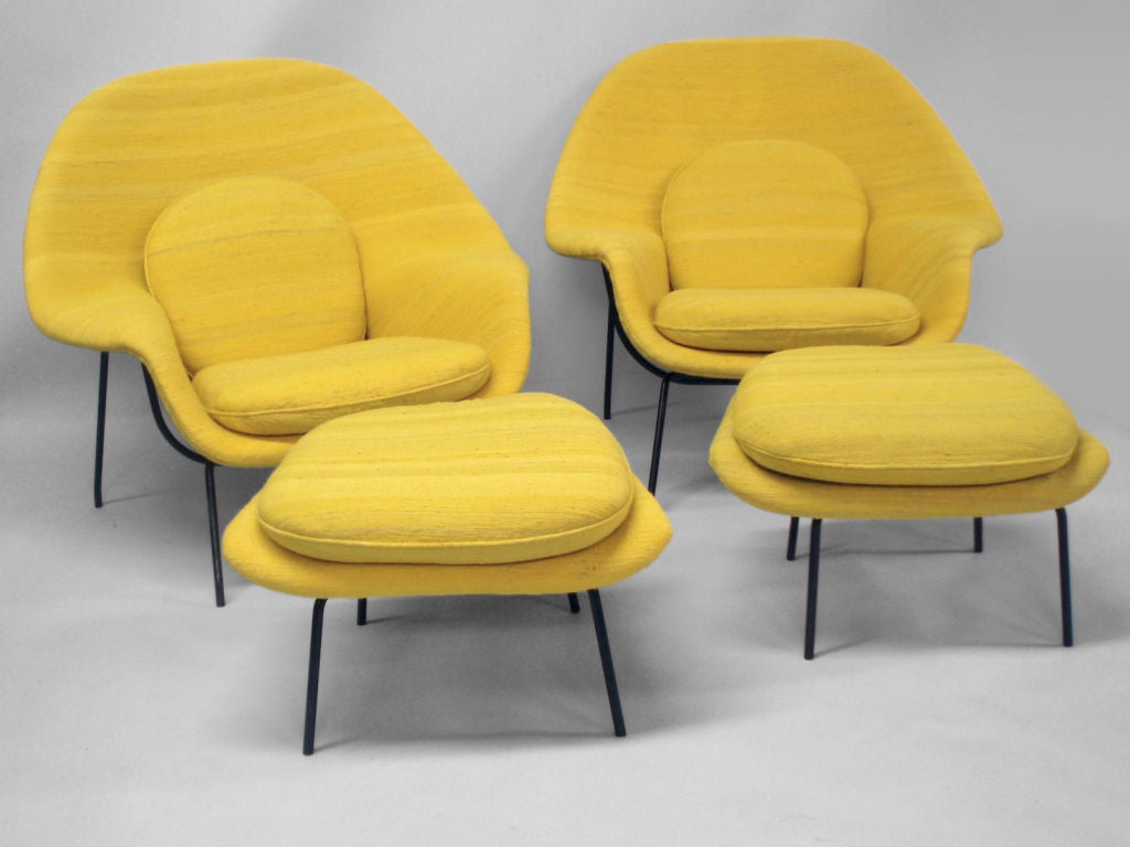 Mid-20th Century A Pair of Early Womb Chairs with Ottomans