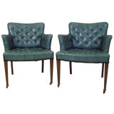 Incredible Pair of Tufted Leather Armchairs - manner of Grosfeld