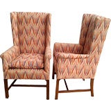 A Pair of 1970s Mod Wing Chairs with Original Fabric
