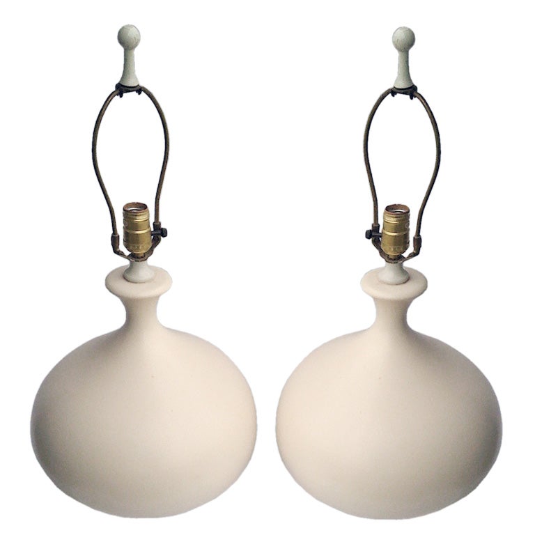 A Pair Haeger White Pottery Lamps