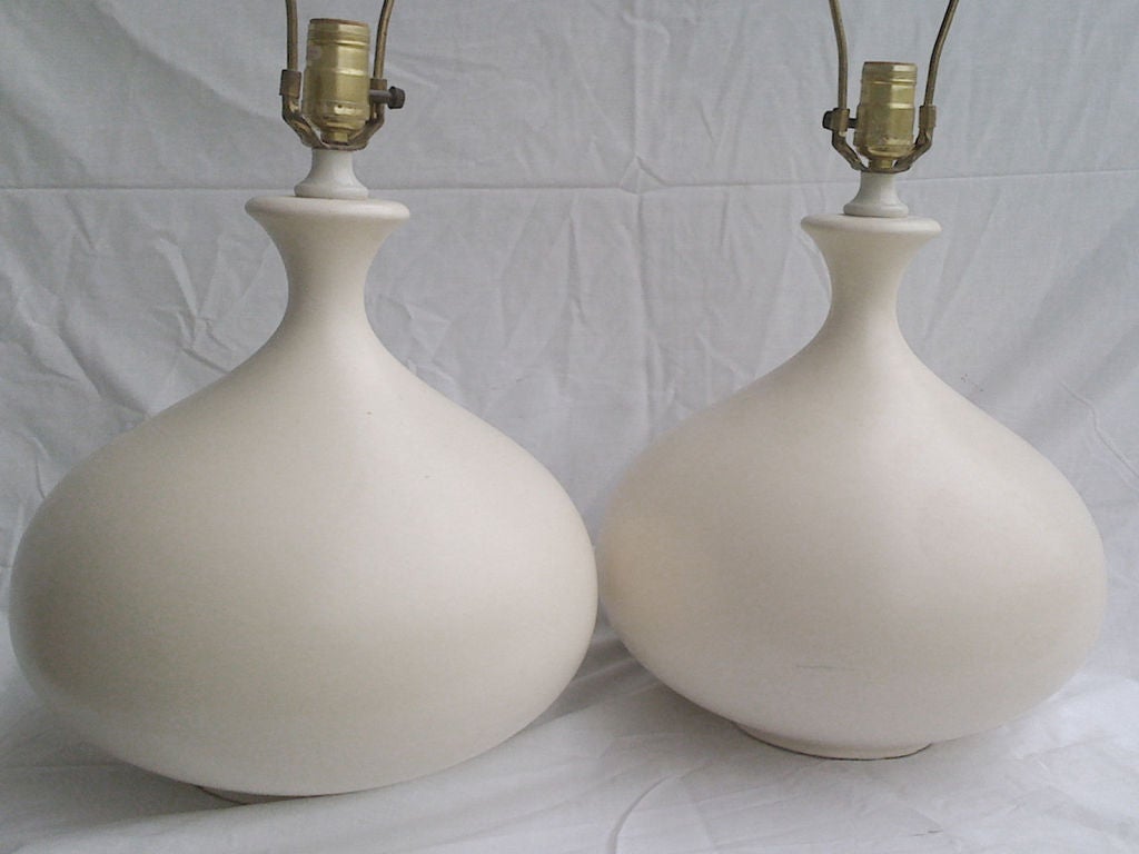 A Pair Haeger White Pottery Lamps. Shades Included, Working