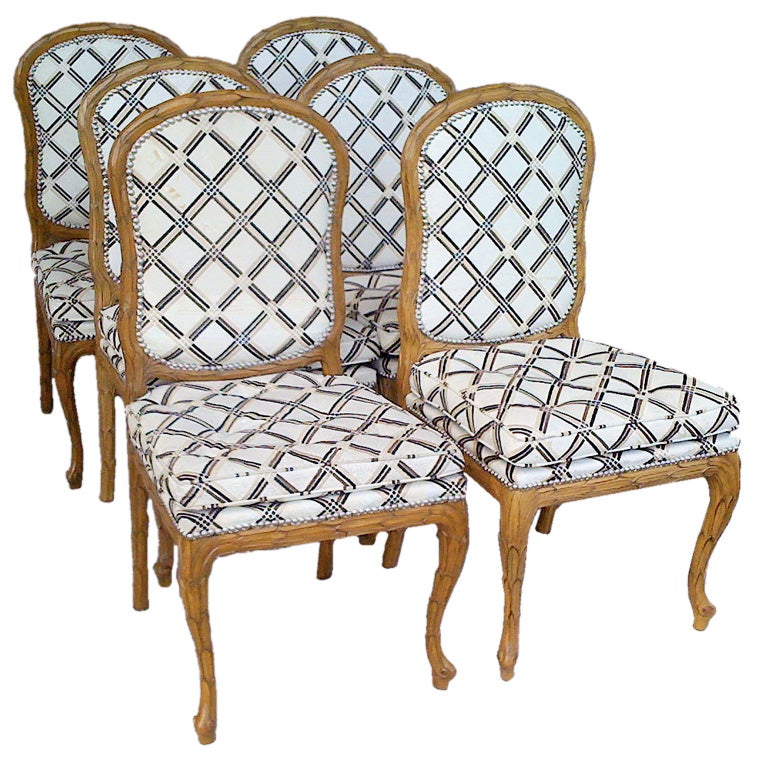 6 Piece Carved Wood Dining Chairs Attributed to Francis Elkins