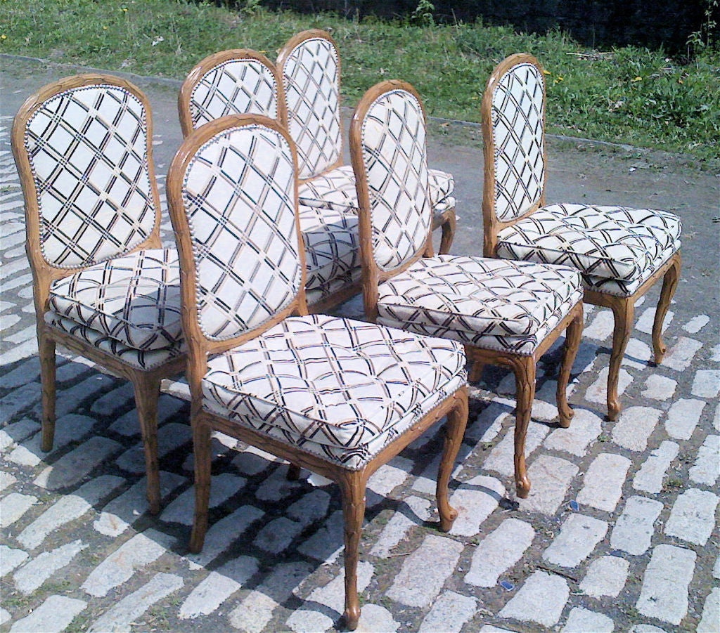 Late 20th Century 6 Piece Carved Wood Dining Chairs Attributed to Francis Elkins