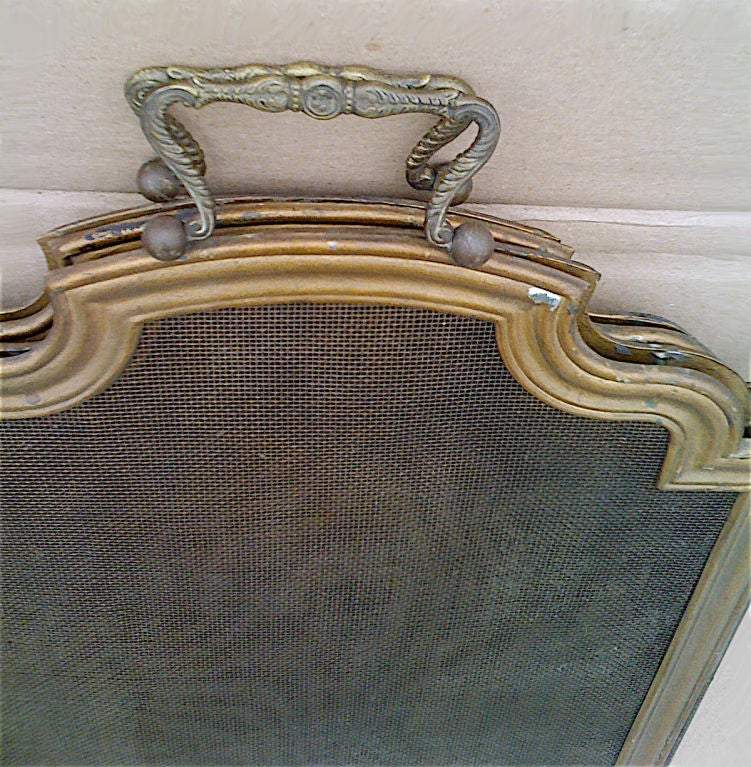 A French Style Folding Fire Screen Brass Painted Steel
