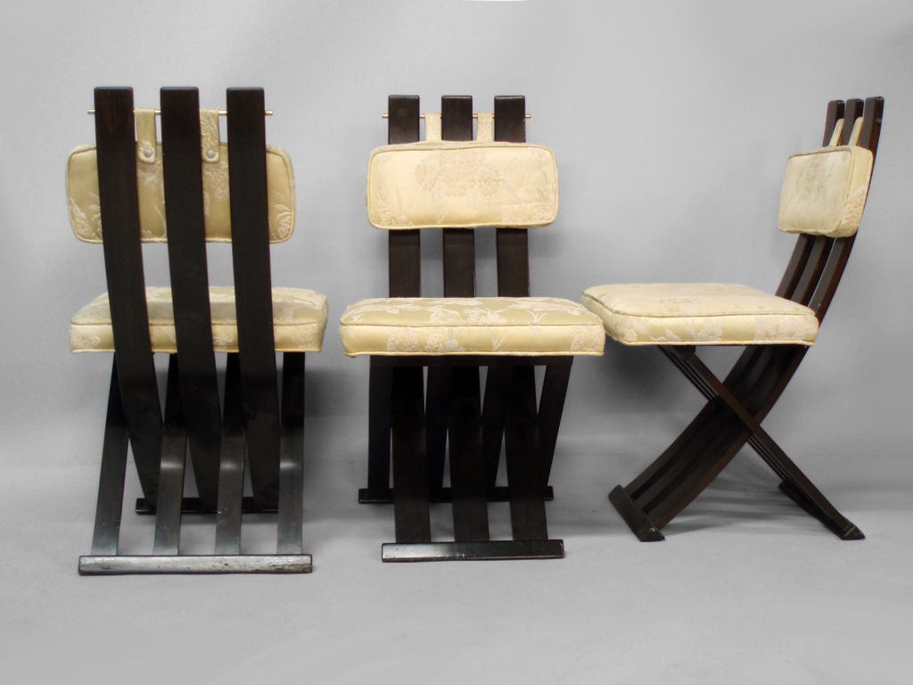 Set of Six Slatback Campaign Style Chairs by Harvey Probber