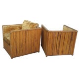 A Pair of Split Reed Rattan Lounge Chairs