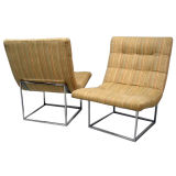 A Pair of Chrome Base Armless Lounge Chairs by Milo Baughman