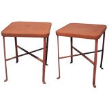 Retro A Pair of Terra Cotta on Folding Steel Base Side Tables