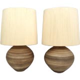 Pair Pottery Lamps with Original String Shades by Design Technic